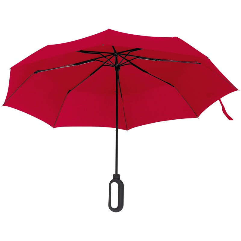 Logo trade business gifts image of: Automatic pocket umbrella with carabiner handle, Red