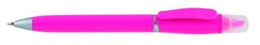 Logo trade promotional merchandise photo of: Plastic ball pen with highlighter 2-in-1 GUARDA, Pink