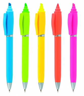 Logo trade business gifts image of: Plastic ball pen with highlighter 2-in-1 GUARDA, Yellow