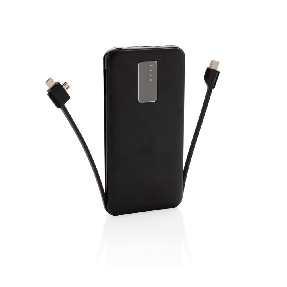 Logo trade promotional products image of: 10.000 mAh powerbank with integrated cable, black