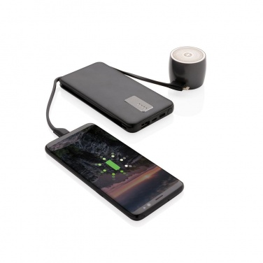 Logo trade business gifts image of: 10.000 mAh powerbank with integrated cable, black