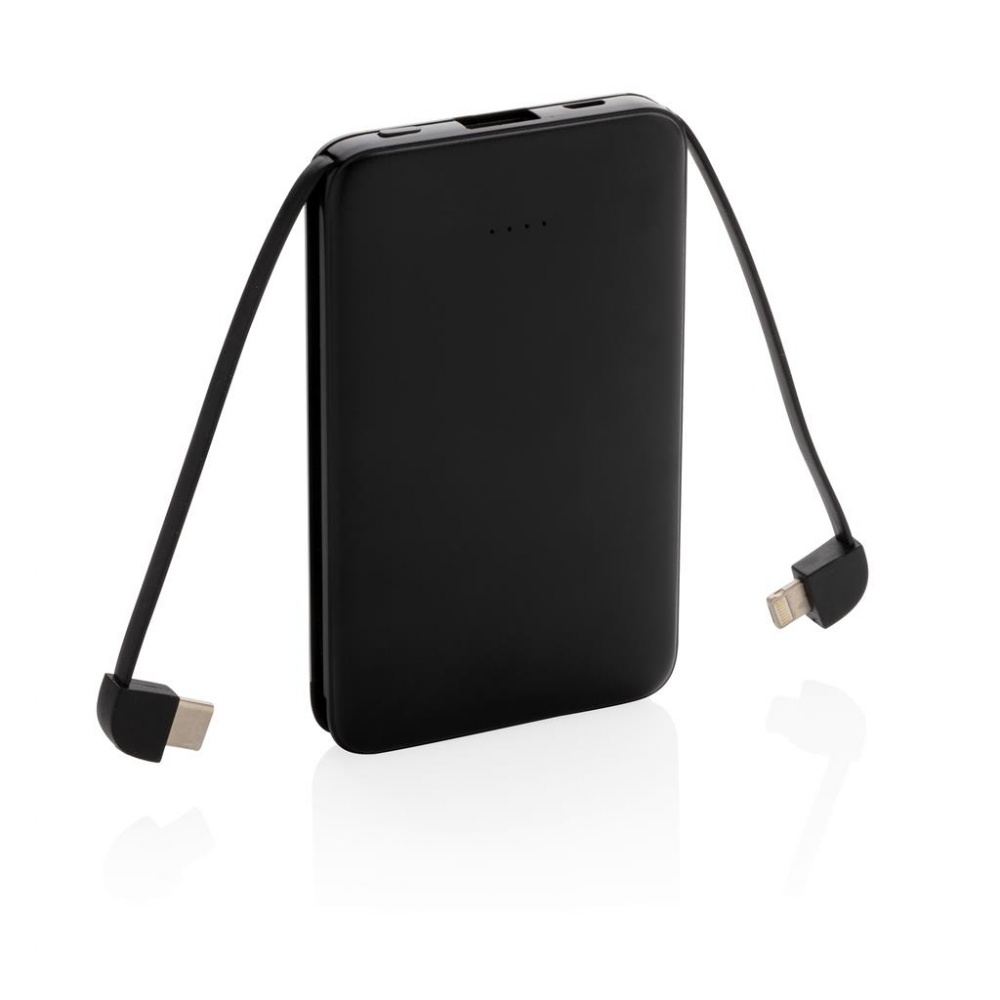 Logo trade advertising products image of: 5.000 mAh Pocket Powerbank with integrated cables, black