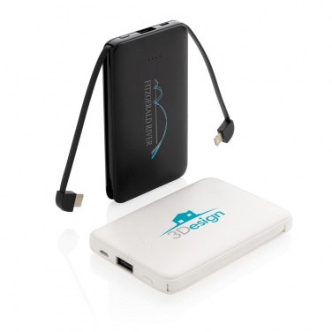 Logotrade promotional merchandise picture of: 5.000 mAh Pocket Powerbank with integrated cables, black