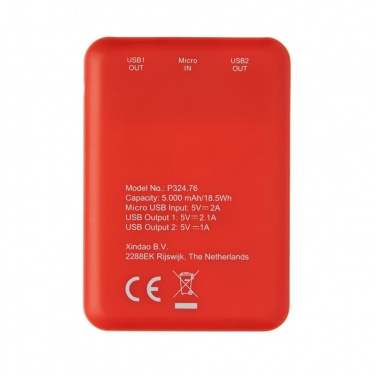 Logotrade promotional product image of: High Density 5.000 mAh Pocket Powerbank, red