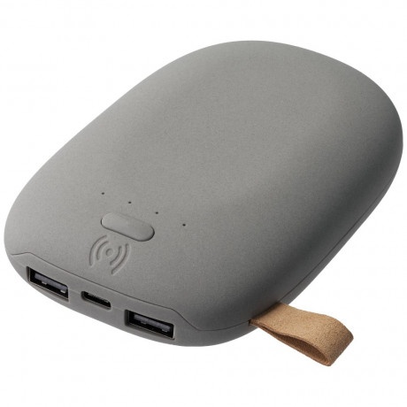 Logo trade corporate gifts picture of: Stone Shaped Wireless Power Bank 9000 mAh, grey