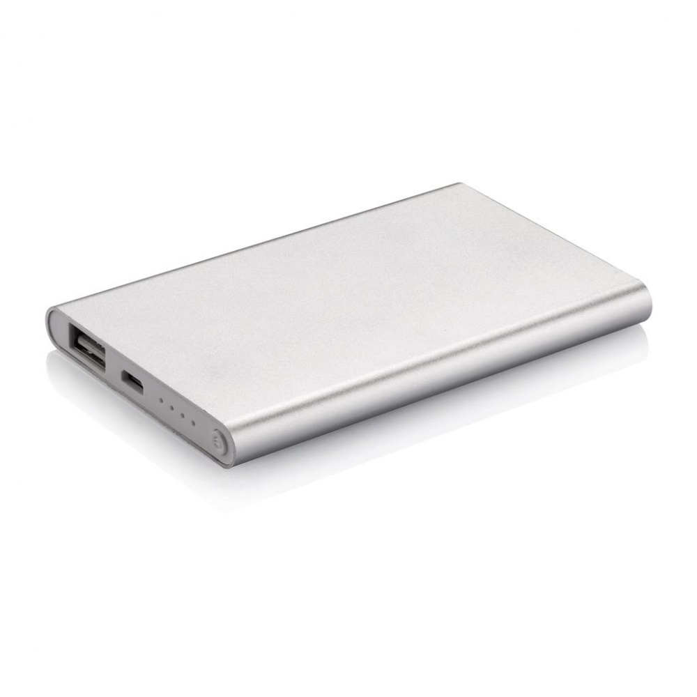 Logo trade promotional products image of: 4000 mAh powerbank, silver, with personalized name, sleeve, gift wrap