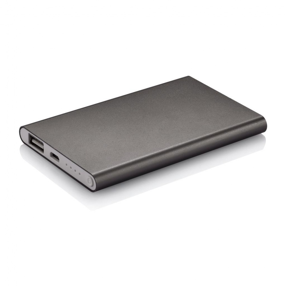 Logo trade promotional merchandise image of: 4000 mAh powerbank, grey, with personalized name, sleeve, gift wrap