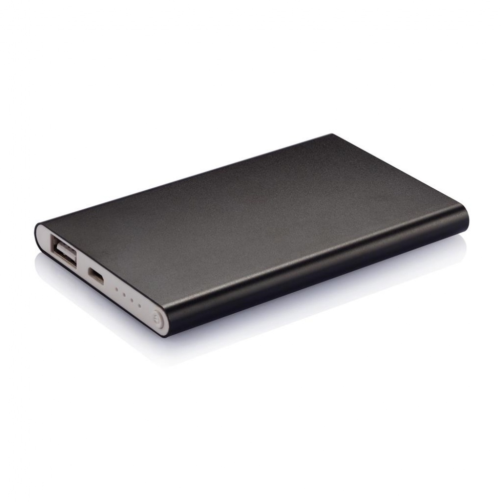 Logo trade corporate gift photo of: 4000 mAh powerbank, black, with personalized name, sleeve, gift wrap