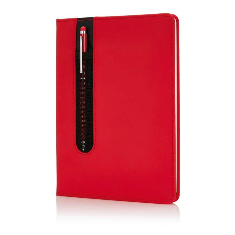 Logo trade advertising products picture of: Standard hardcover PU A5 notebook with stylus pen, red, personalized