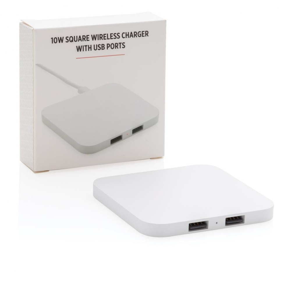 Logo trade promotional giveaways picture of: 10W Wireless Charger with USB Ports, white