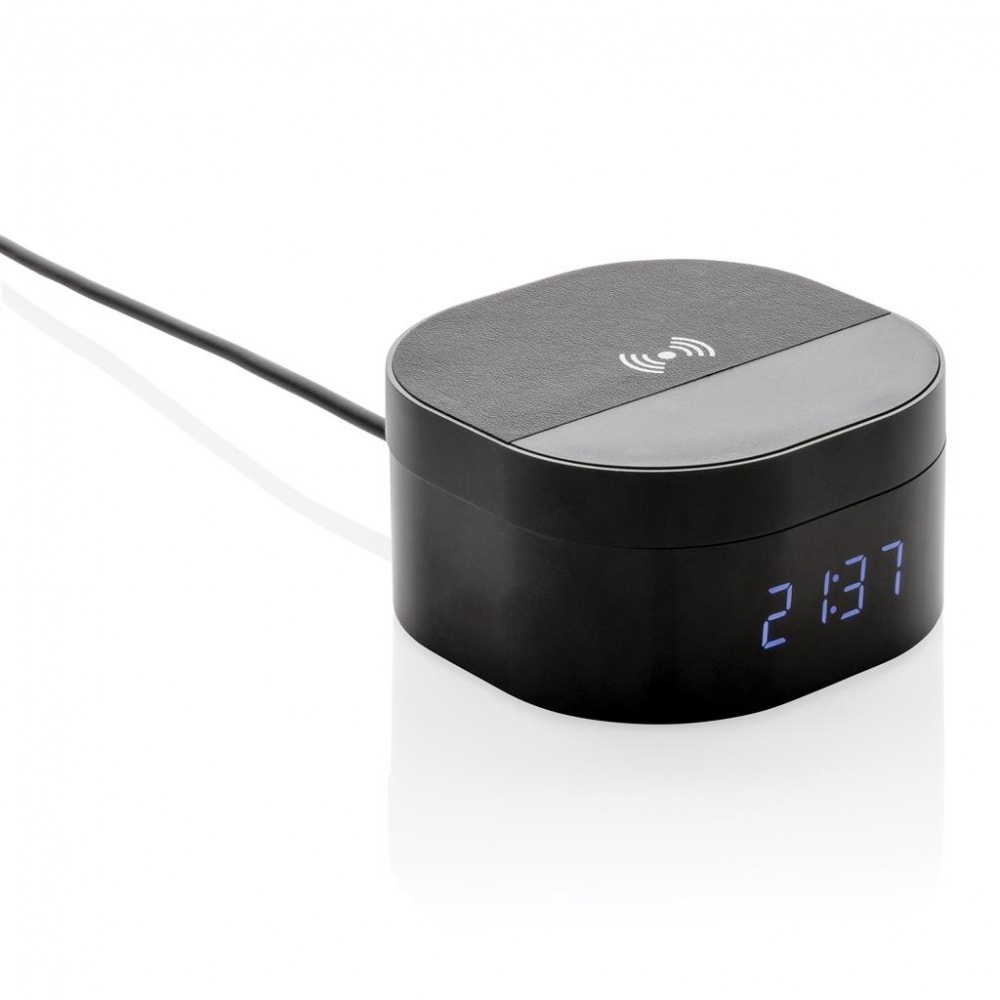 Logo trade promotional gifts picture of: Aria 5W Wireless Charging Digital Clock, black