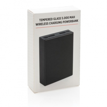 Logo trade advertising product photo of: Tempered glass 5000 mAh wireless powerbank, black