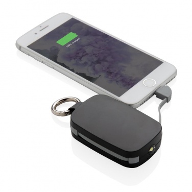 Logo trade promotional giveaways image of: 1.200 mAh Keychain Powerbank with integrated cables, black