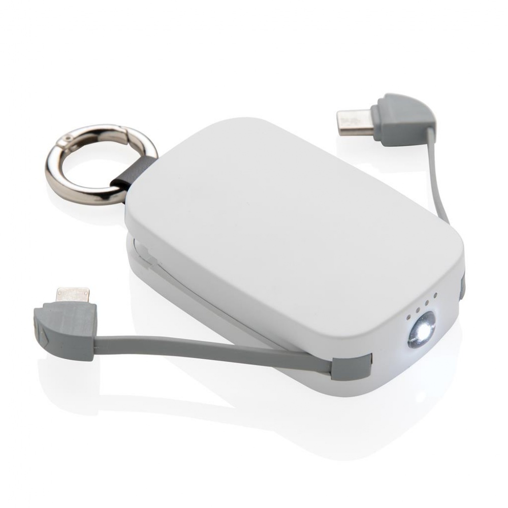 Logotrade promotional product image of: 1.200 mAh Keychain Powerbank with integrated cables, white