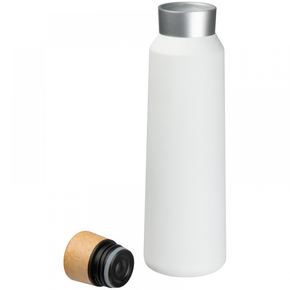 Logotrade corporate gift image of: Thermos flask with wooden cap 500 ml, White