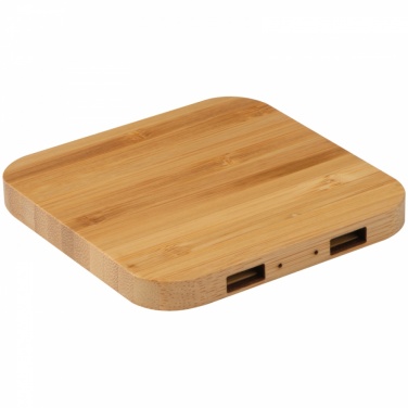 Logo trade promotional gifts image of: Bamboo Wireless Charger with 2 USB ports, Beige