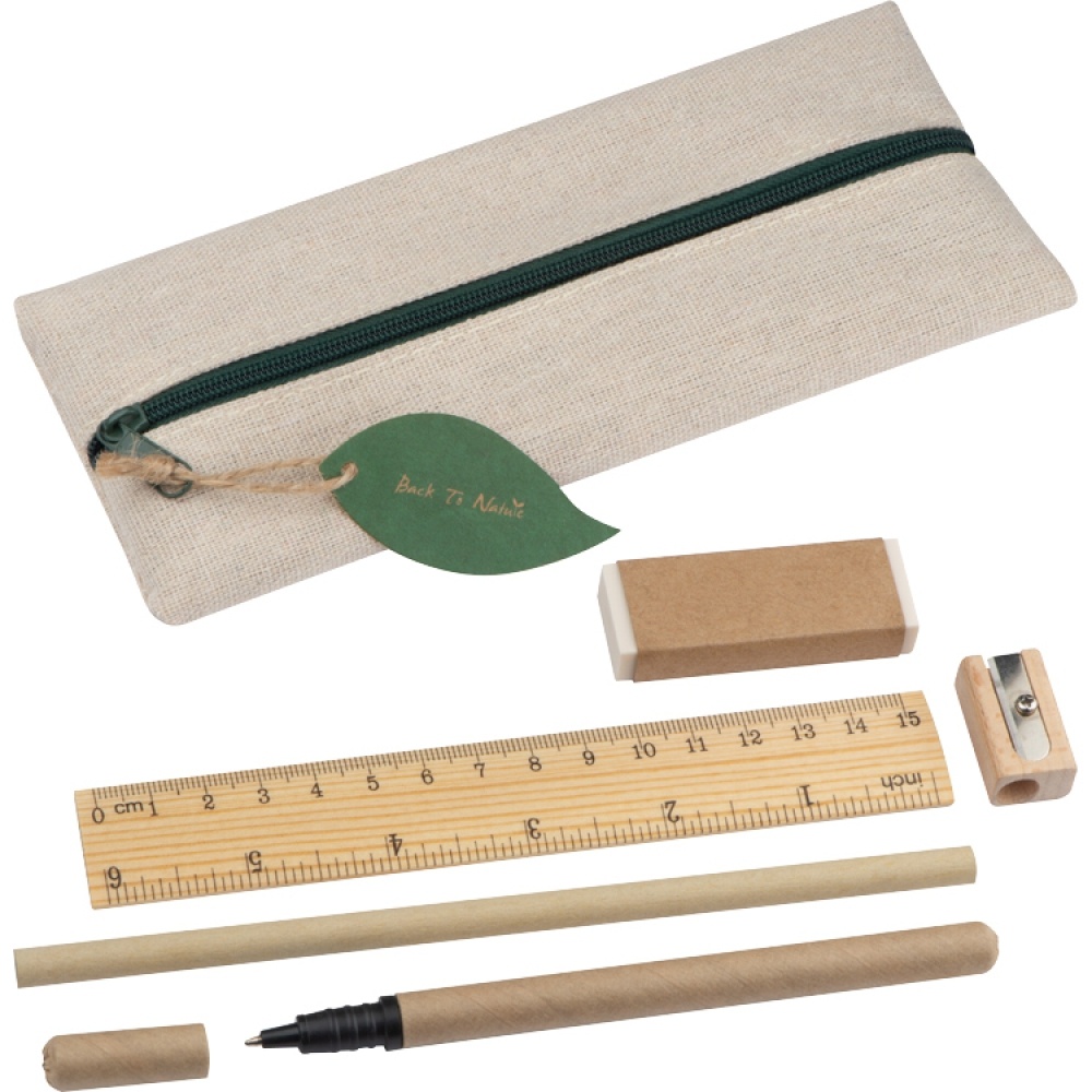Logotrade business gift image of: Writing set with ruler, eraser, sharpener, pencil and rollerball