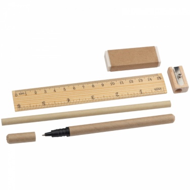 Logotrade advertising product picture of: Writing set with ruler, eraser, sharpener, pencil and rollerball