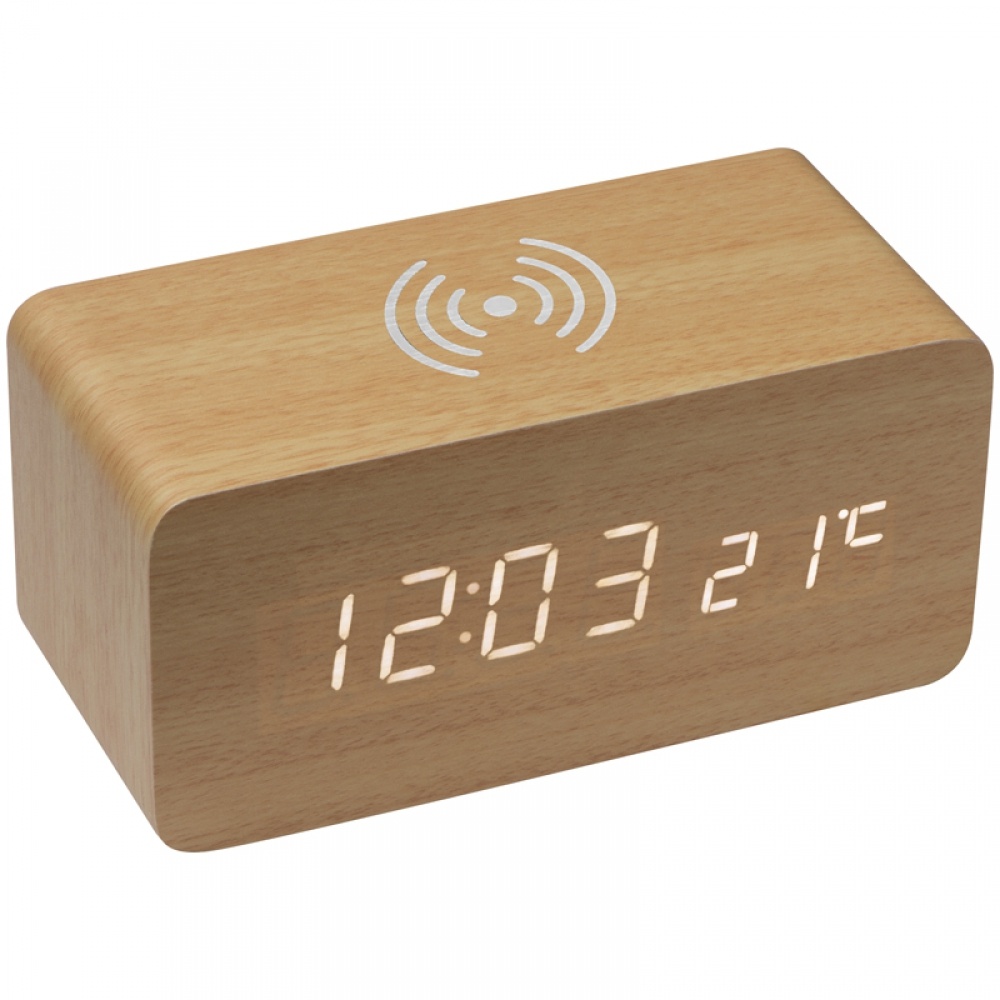 Logotrade promotional merchandise image of: Desk clock with integrated wireless charger, beige