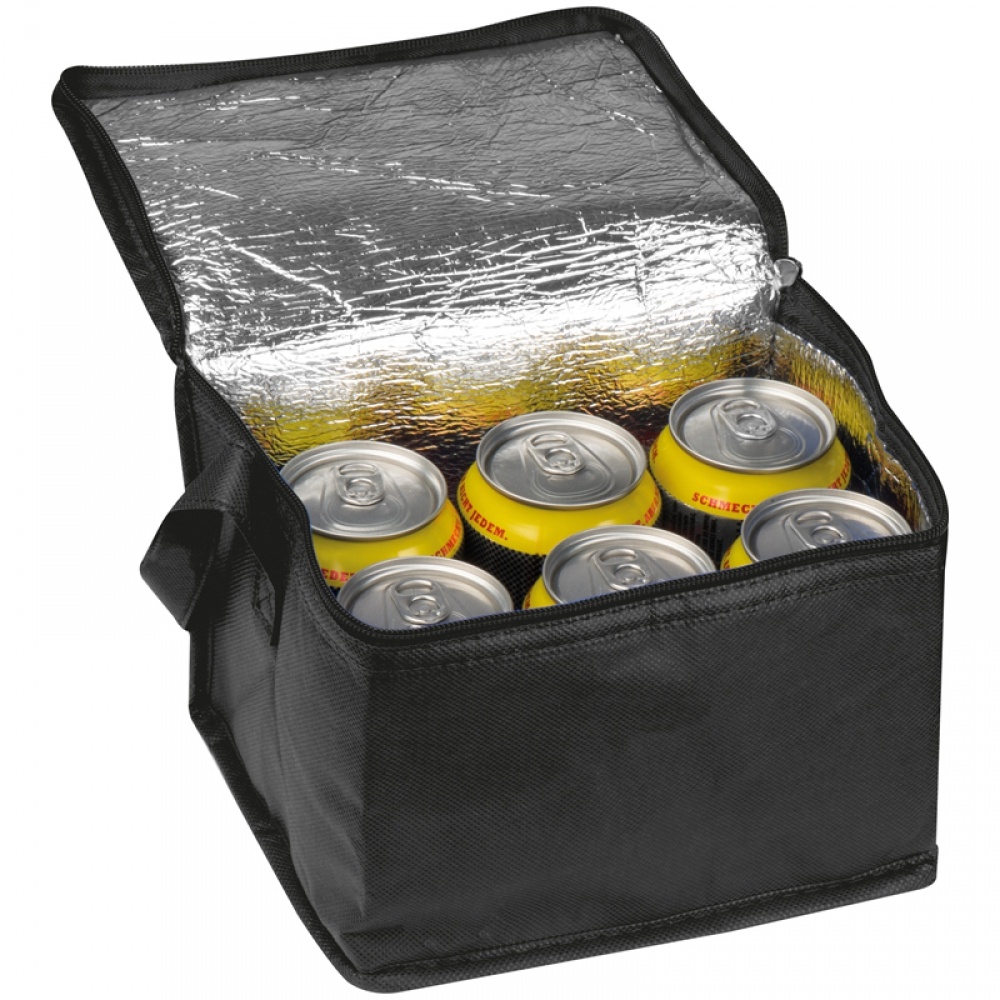 Logo trade promotional merchandise photo of: Non-woven cooling bag - 6 cans, Black/White