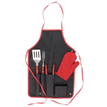 Logo trade promotional items image of: Axon BBQ set - apron,  glove, accessories, red