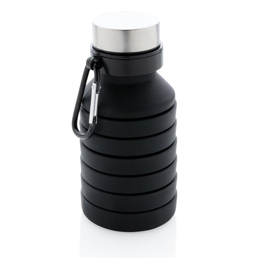 Logotrade promotional products photo of: Leakproof collapsible silicon bottle with lid, black