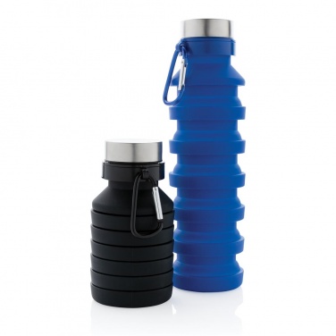 Logo trade promotional products picture of: Leakproof collapsible silicon bottle with lid, black