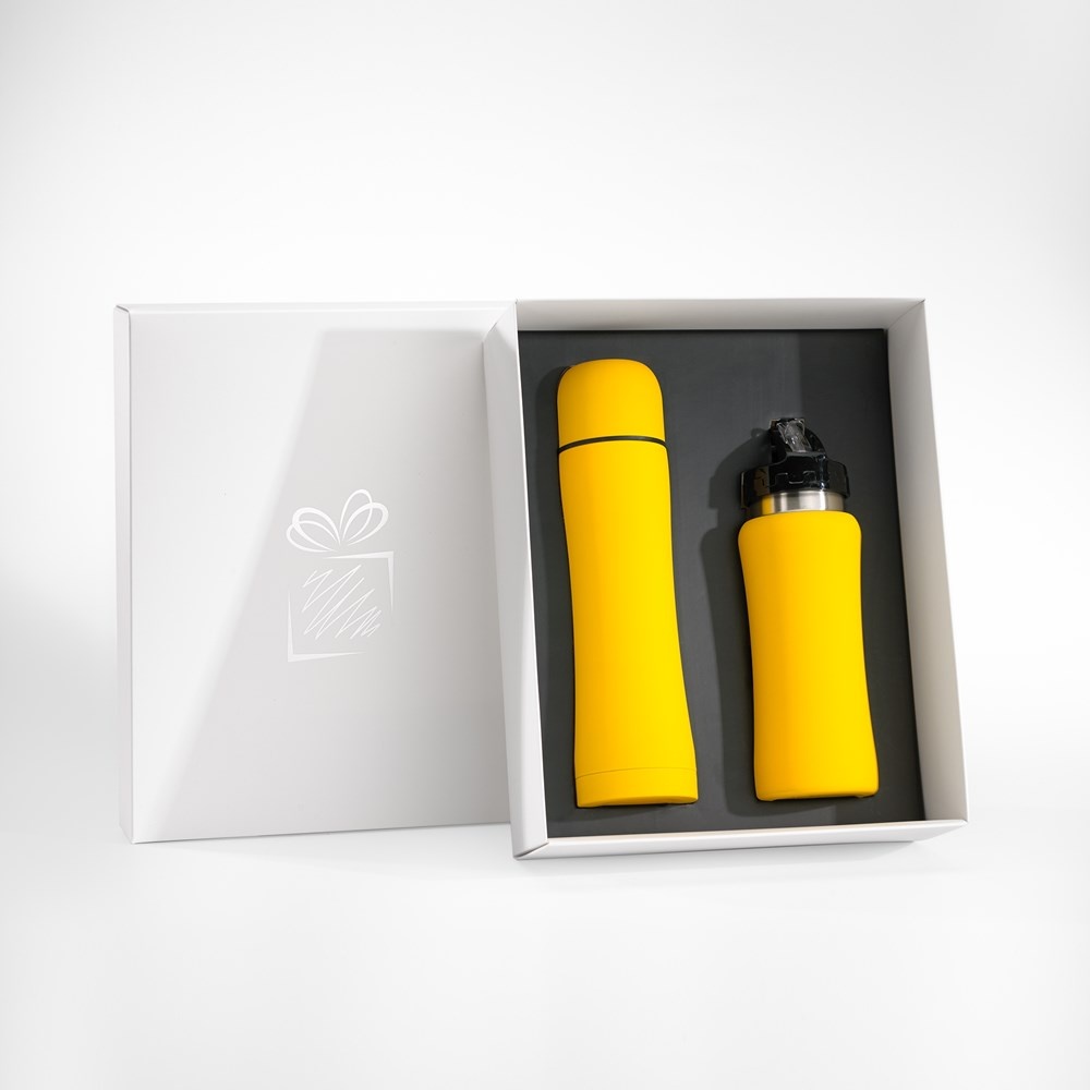 Logo trade business gifts image of: WATER BOTTLE & THERMOS SET, Yellow
