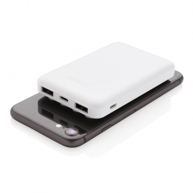 Logo trade promotional giveaways picture of: 5.000 mAh wireless charging pocket powerbank, white