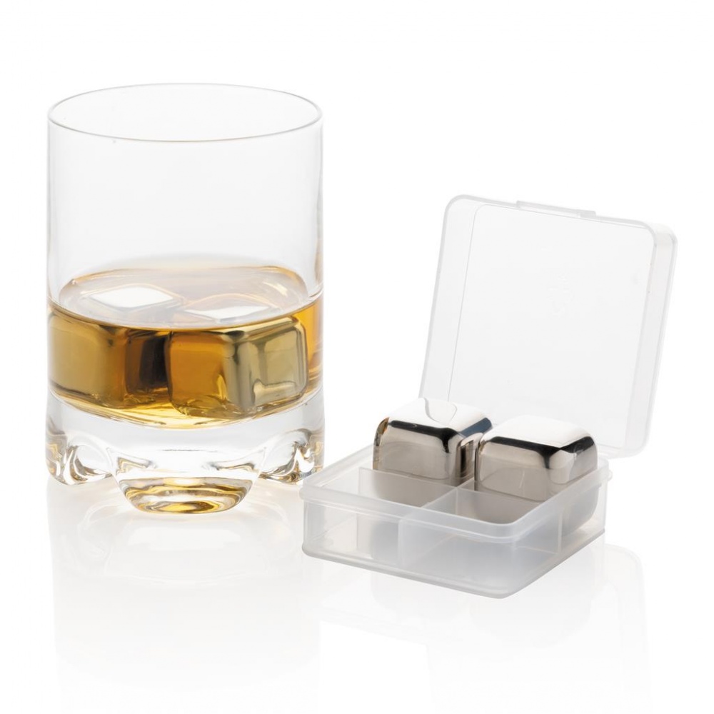 Logo trade promotional items picture of: Reusable stainless steel ice cubes 4pc, silver