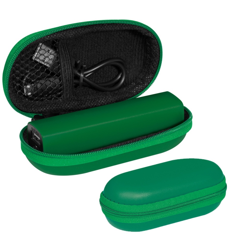 Logo trade promotional merchandise photo of: 2200 mAh Powerbank with case, Green