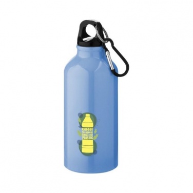 Logo trade business gift photo of: Drinking bottle with carabiner, light blue