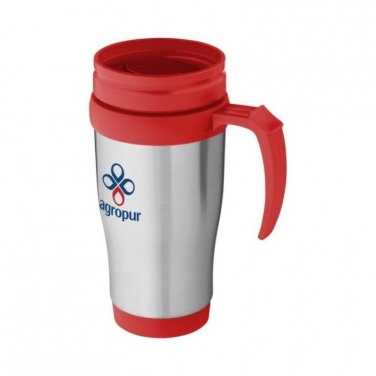 Sanibel 400 ml insulated mug, silver and red with logo