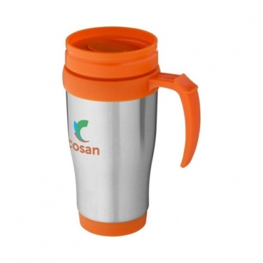 Sanibel 400 ml insulated mug, silver, orange with logo