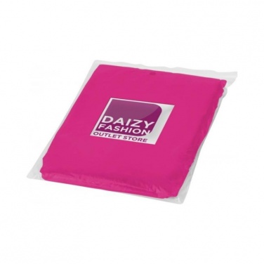 Ziva disposable rain poncho with storage pouch, pink with logo