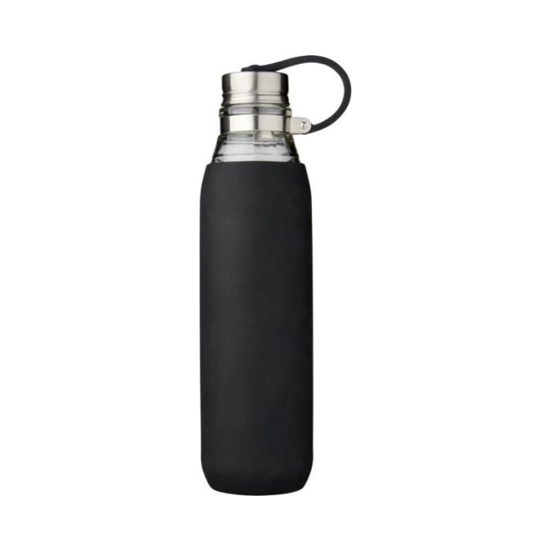 Logo trade promotional products image of: Oasis 650 ml glass sport bottle, black