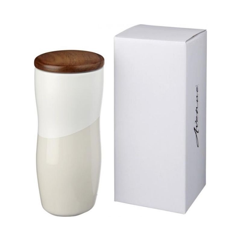 Logotrade promotional item picture of: Reno 370 ml double-walled ceramic tumbler, white