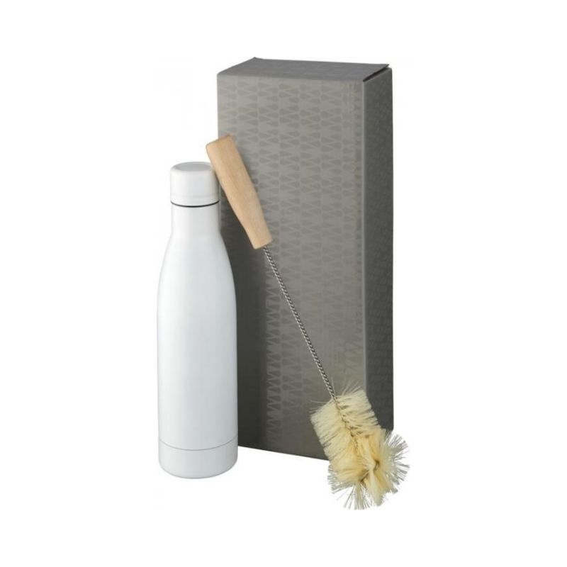 Logotrade promotional product image of: Vasa copper vacuum insulated bottle with brush set, white