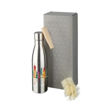Logo trade promotional gifts image of: Vasa copper vacuum insulated bottle with brush set, silver