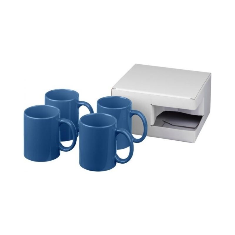 Logo trade promotional gifts image of: Ceramic mug 4-pieces gift set, blue