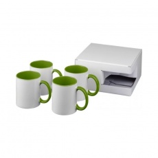 Ceramic sublimation mug 4-pieces gift set, lime green