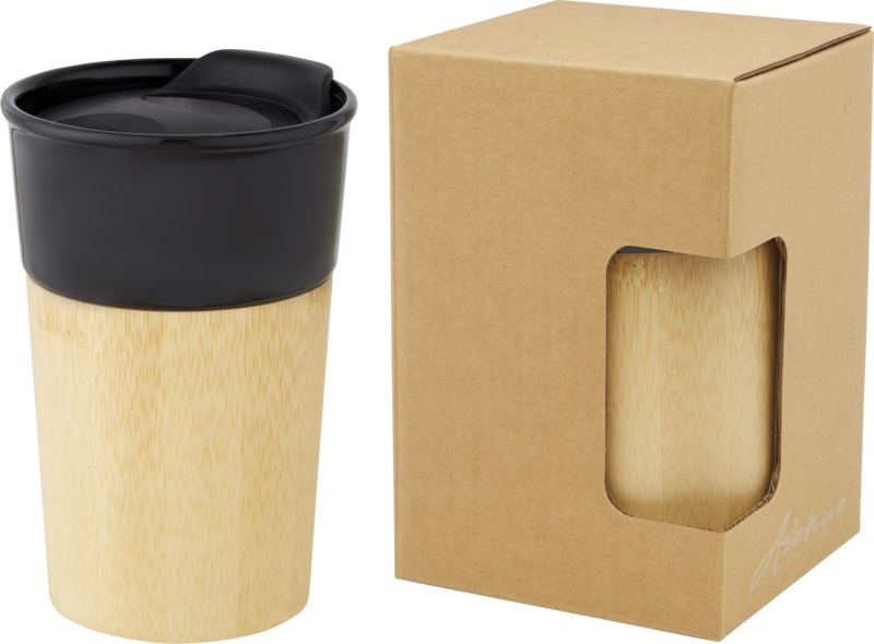 Picture of a thermostat with a box Porcelain mug with bamboo finish Pereira 320 ml, black