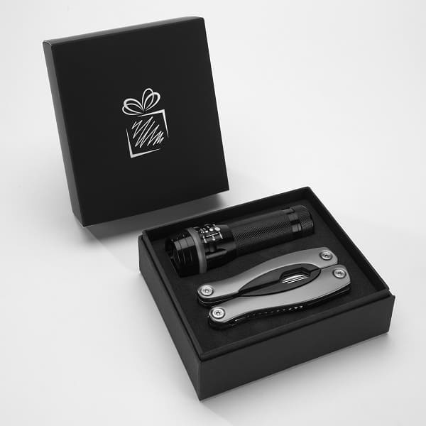 Logo trade corporate gifts image of: Gift set Colorado II - torch & large multitool, grey