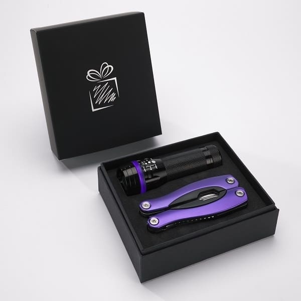 Logo trade business gifts image of: Gift set Colorado II - torch & large multitool, purple