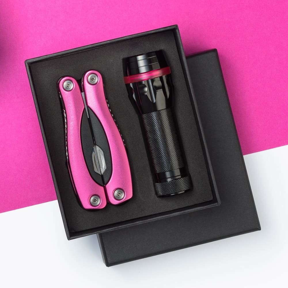 Logotrade promotional giveaway picture of: Gift set Colorado II - torch & large multitool, pink