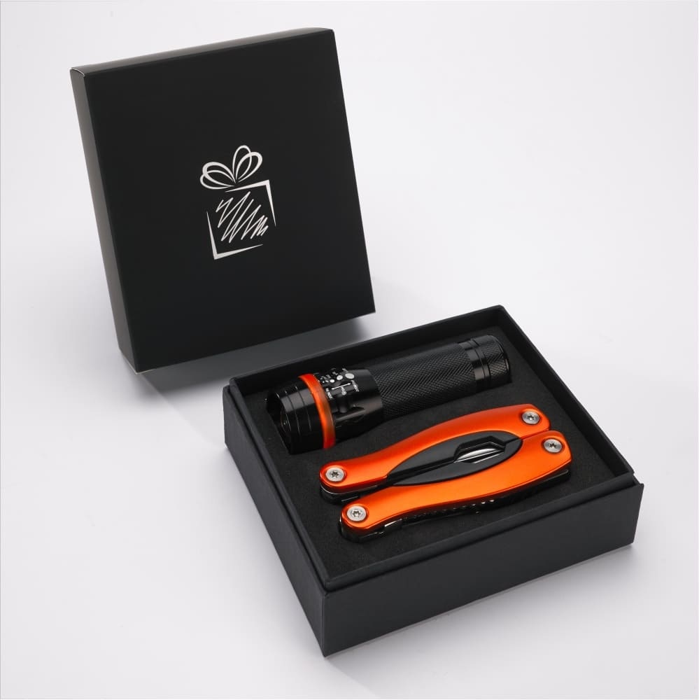 Logotrade advertising product picture of: Gift set Colorado II - torch & large multitool, orange