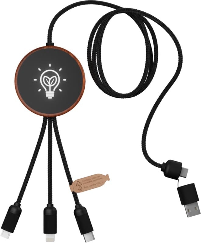 Logo trade promotional item photo of: Charging cable and pad C40 3-in-1 rPET light-up logo and 10W, black