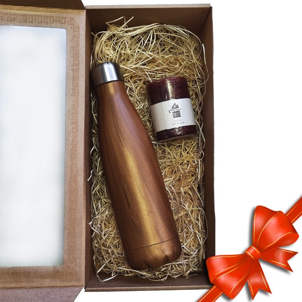 Logo trade corporate gift photo of: Gift set: vacuum insulated bottle and scented candle in giftbox