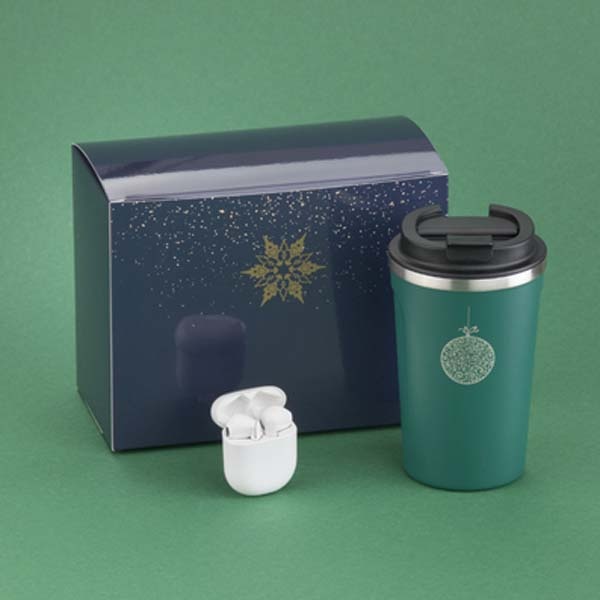 Logotrade promotional gifts photo of: Gift set with Nordic thermos and wireless headphones