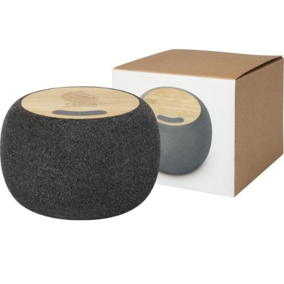 Logotrade promotional item image of: Ecofiber bamboo Bluetooth® speaker and wireless charging pad, grey